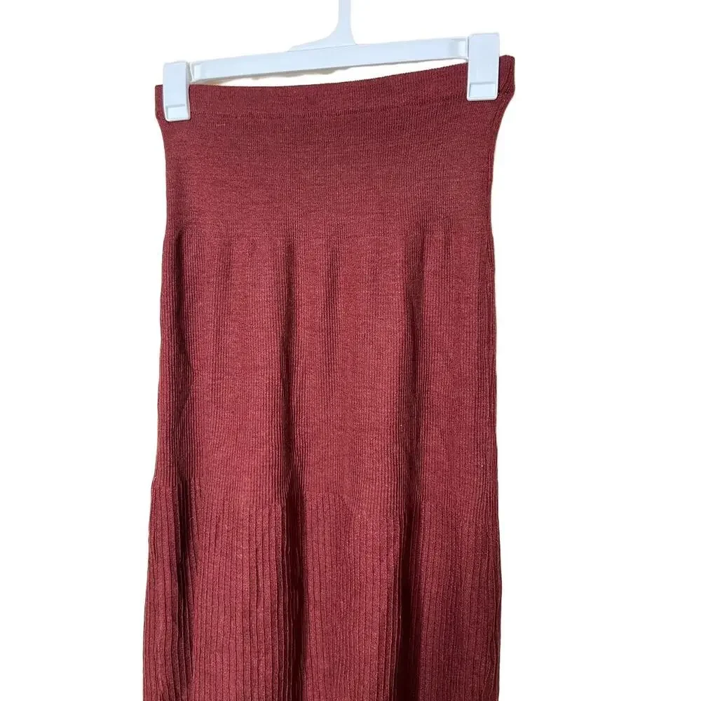 Womens Skirt XS/S‎ Burgundy Maxi Ribbed Knit Stretchy Waist Cozy Chic Bohemian